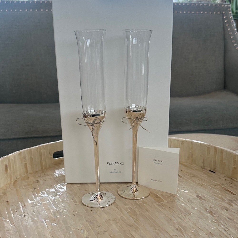 Vera Wang Silver Champagne Flutes